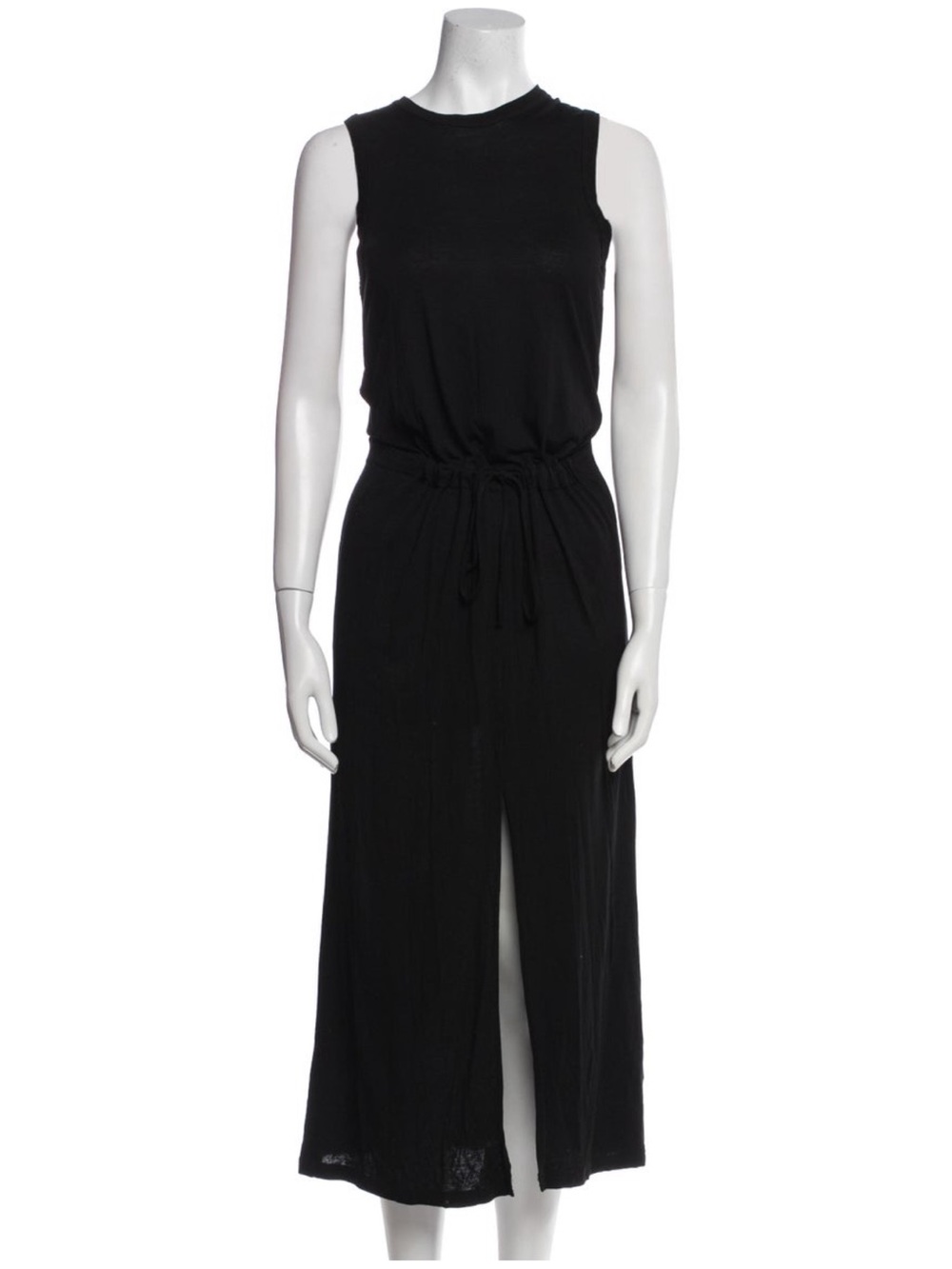 A.L.C. Black Sleeveless Drawstring Front-Slit Midi Dress XS